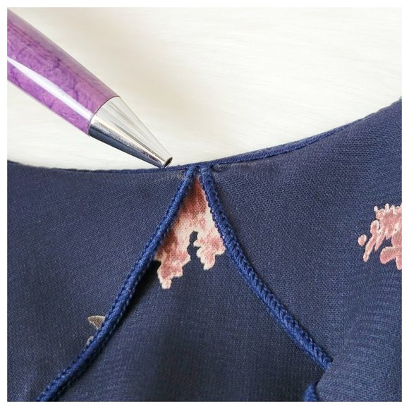 I Joah Tent Dress Navy Blue and Blush Pink Floral Cold Shoulder Knee Length - Picture 5 of 11
